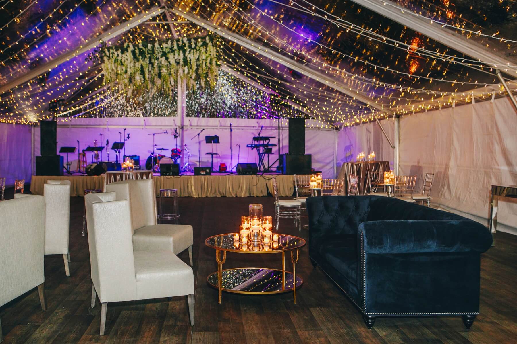 The clear tent, twinkle lights and flowers suspended above the dance floor created a truly magical reception space — inspired by Father of the Bride, of course! chic Memphis wedding