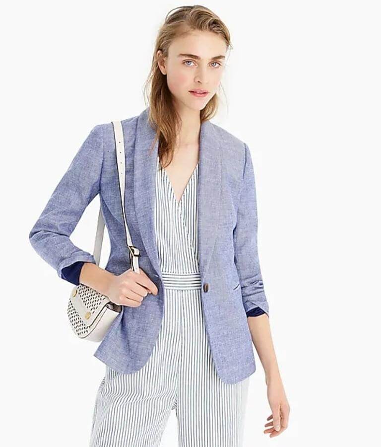 This blazer from J. Crew is another great option for a lightweight summer blazer. Image: J. Crew Another linen blazer option for dressing for work in the summer