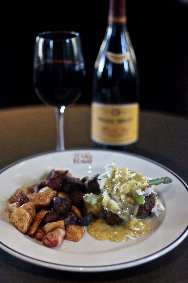 Food and a glass of red wine