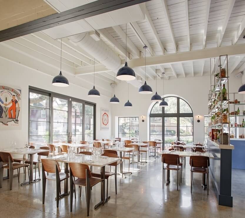 Her first restaurant design, for Atlantic, has a mix of styles — a bit of industrial, farmhouse and modern — to fit the friendly neighborhood eatery. Image: Richard Leo Johnson Atlantic restaurant- Elizabeth Demos