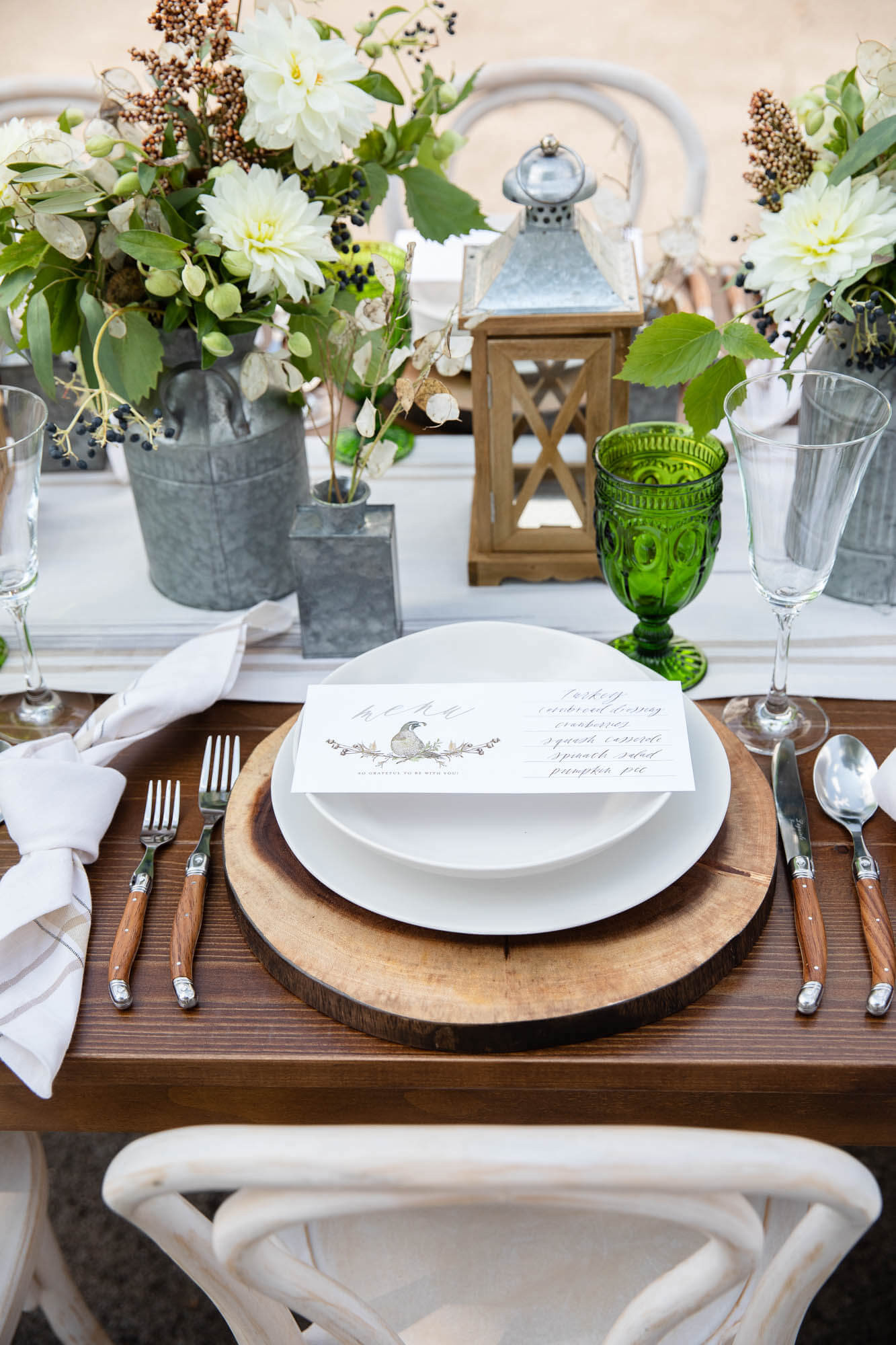 Green Color scheme with wood- fall table
