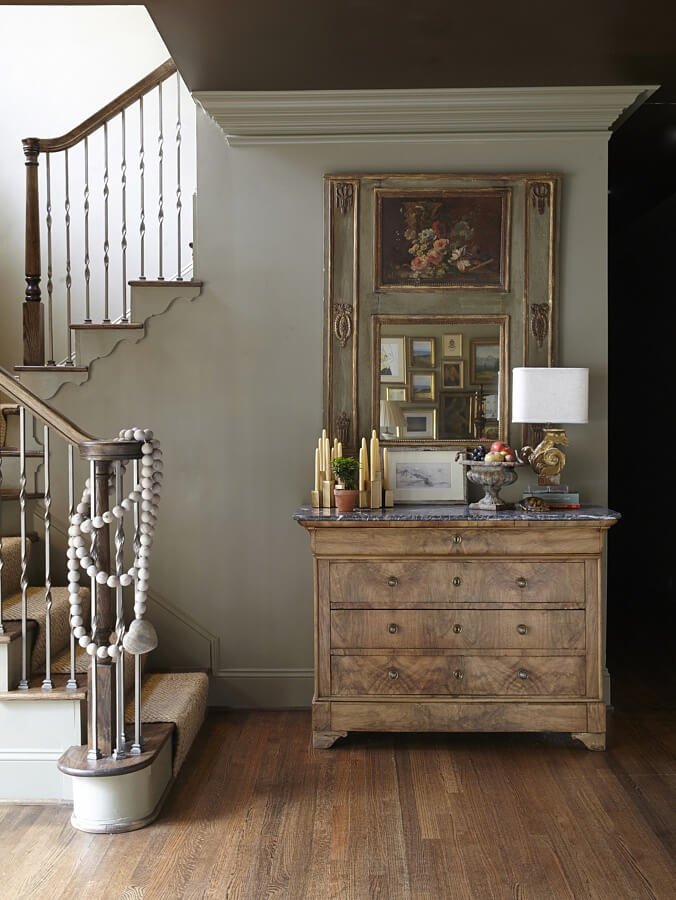 The ceilings are painted a luscious chocolate tone in this home, making it cozy. drummond house
