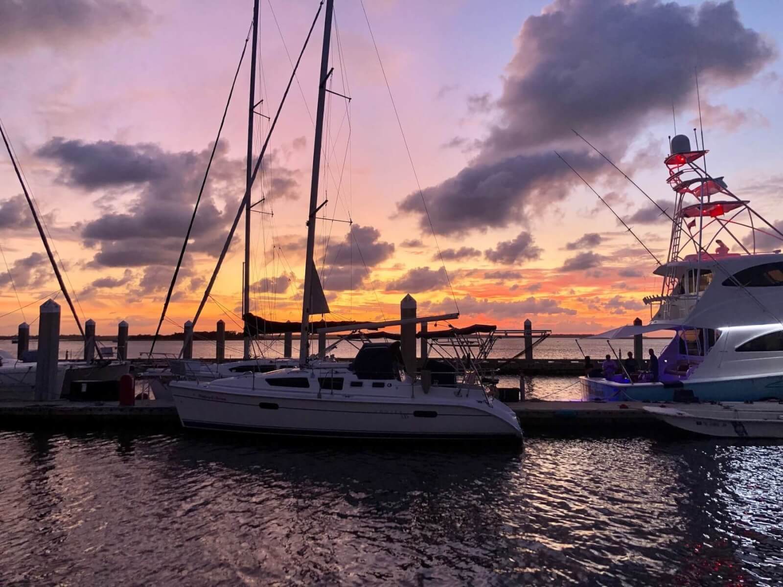 Boats on water at sunset in Amelia Island, FL