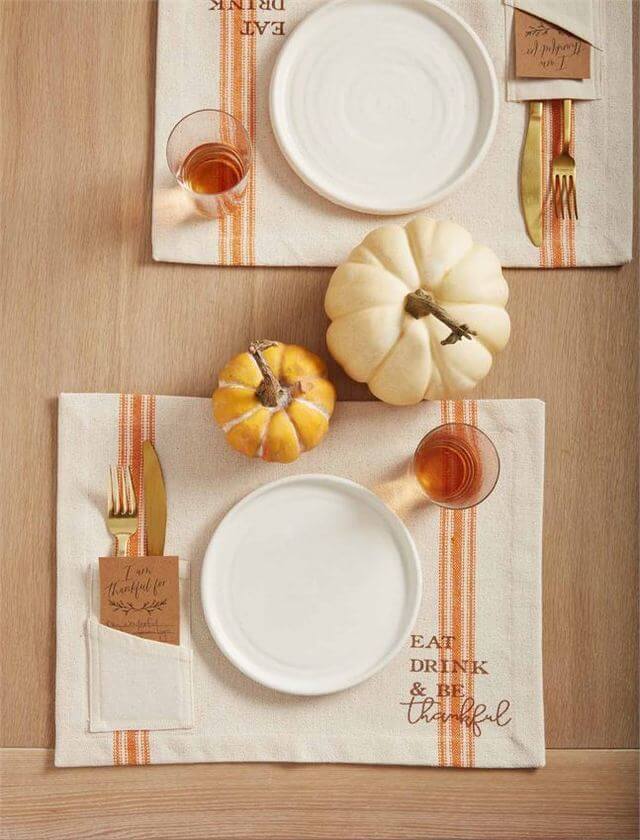 Thankful placemat, $7.50 each, at Southern Farmhouse | Image: Southern Farmhouse Eat, drink and be thankful place mat