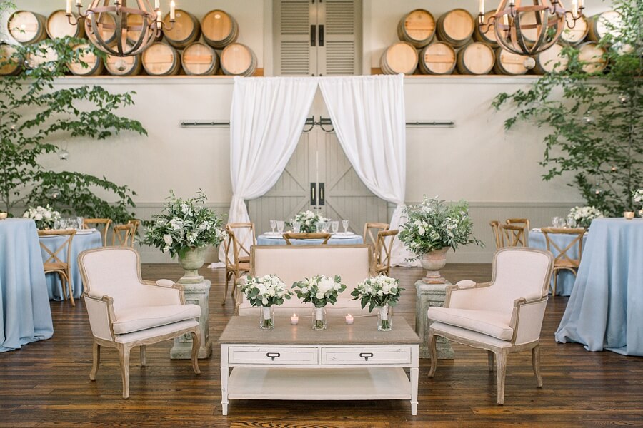 Flowers were very important to Lauren. "I keep them around our house at all times, so this was one of my favorite parts of wedding planning," she tells us. They worked with the owner and her amazing team at Blue Ridge Floral Design, and the result is sophisticated and inviting. flowers at the winery wedding in Charlottesville