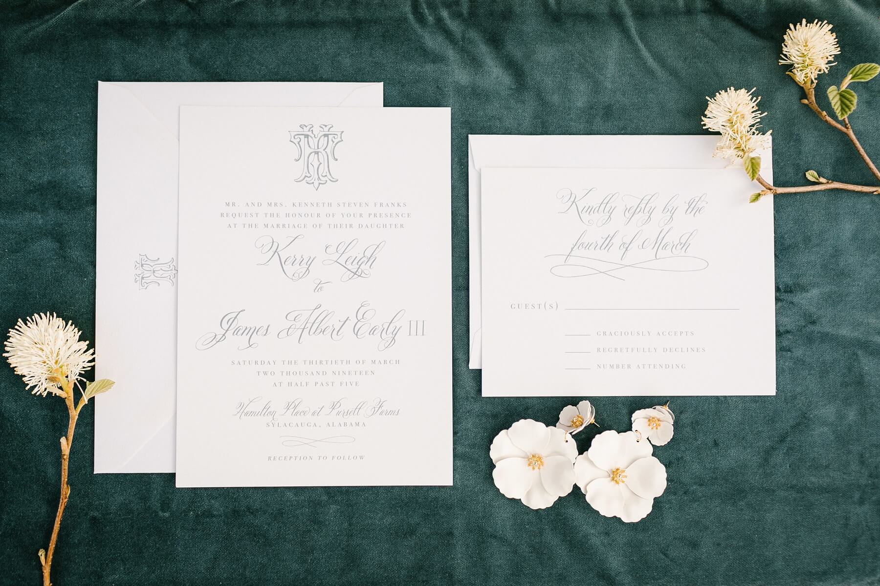 We are loving the classic, elegant look of Kerry and Trey’s invitation suite by Alex Fly Designs. classic invitation suite