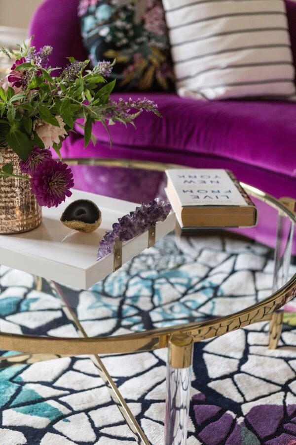 Details in front of plum loveseat