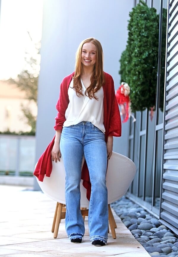 Wardrobe Staples: Cashmere wrap, white blouse and black booties