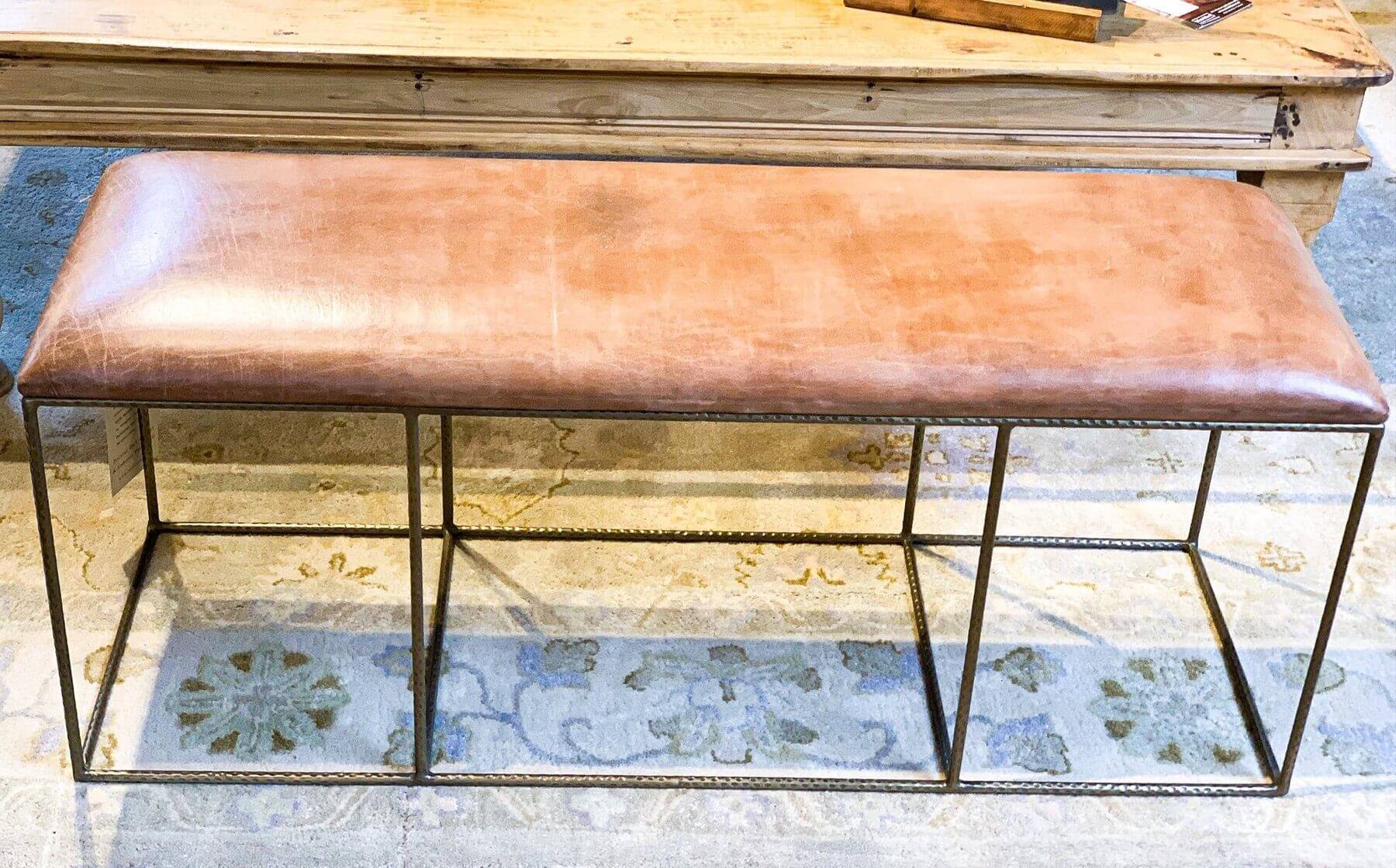 Leather bench, on sale for $465 (reg. $845), at Merridian Home Furnishings | Image: Merridian Home Furnishings Leather bench at Merridian Home Furnishings