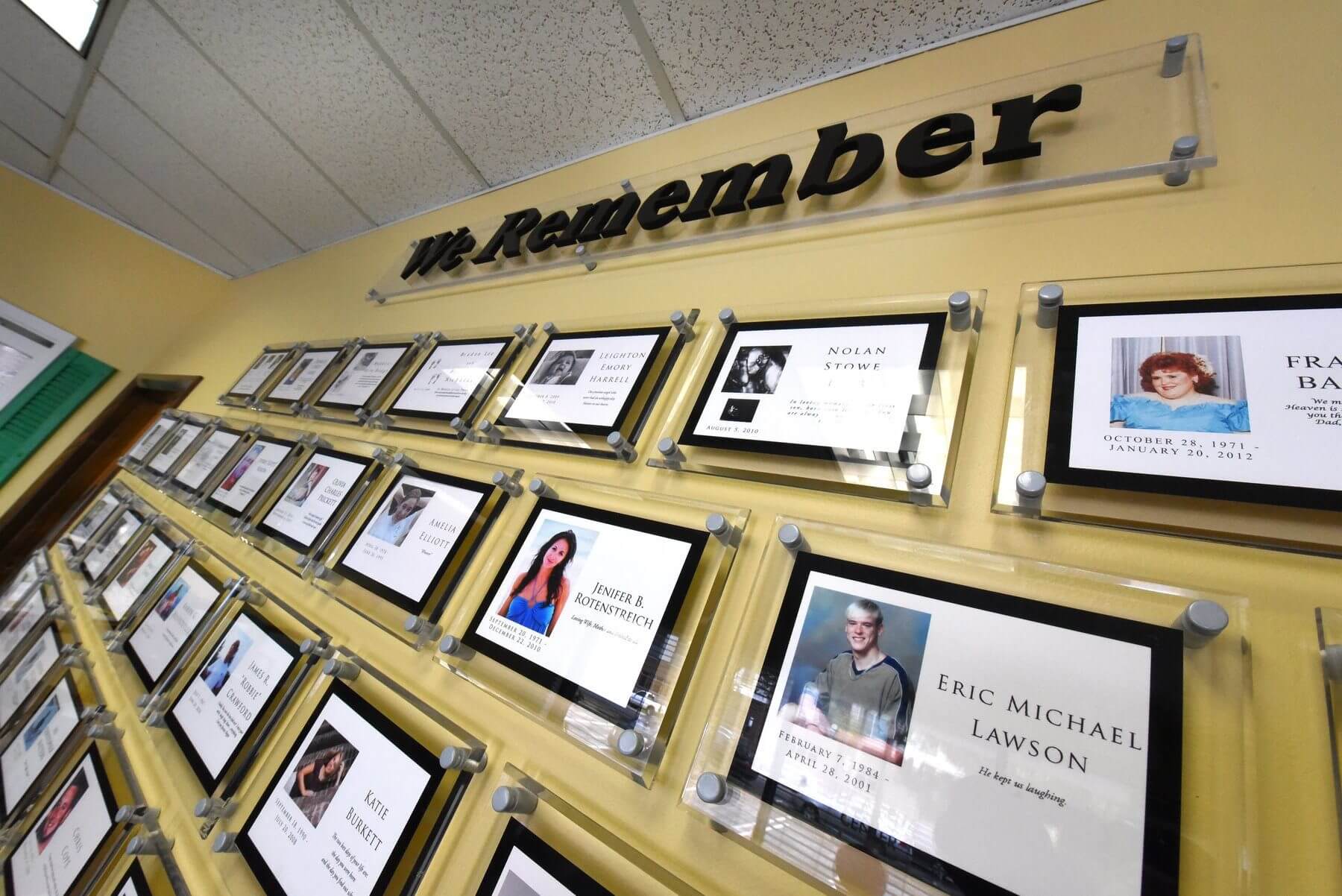 The Amelia Center's wall of loved ones who are remembered
