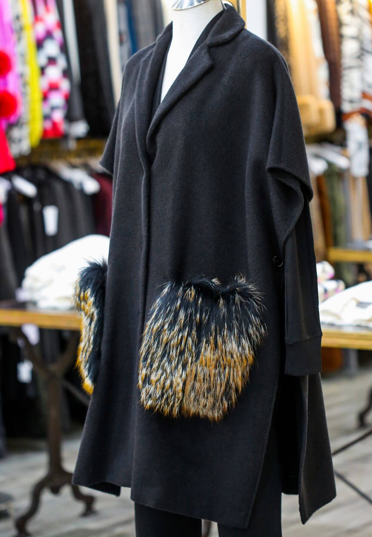 Duet cover-up with fuzzy pockets