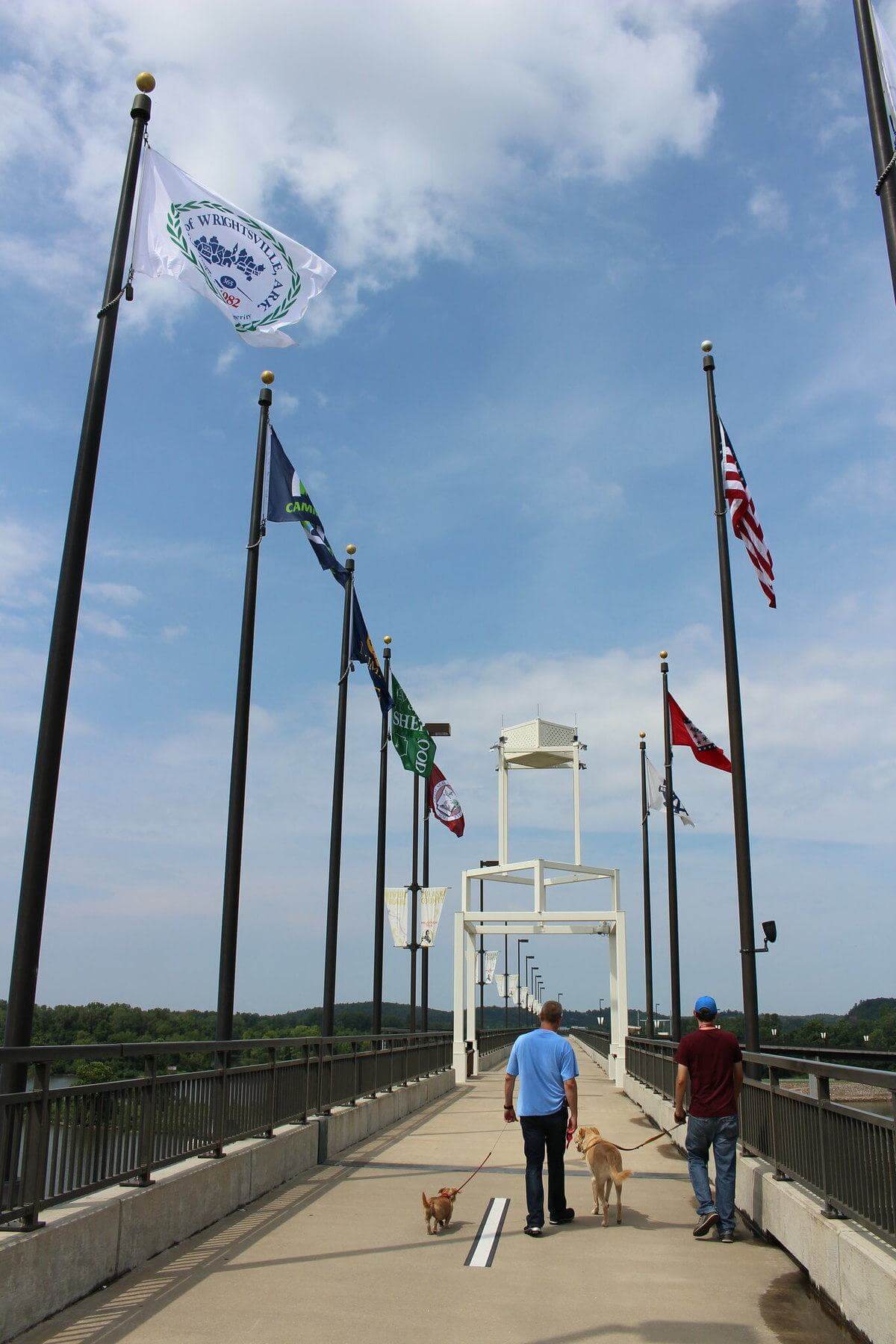 International flags on the Big Dam Bridge.