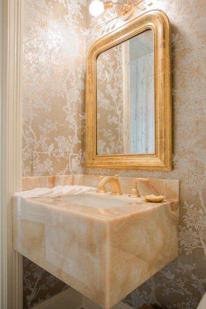 Bold bathroom in gold and marble- 2020 design trend from Merrill Construction