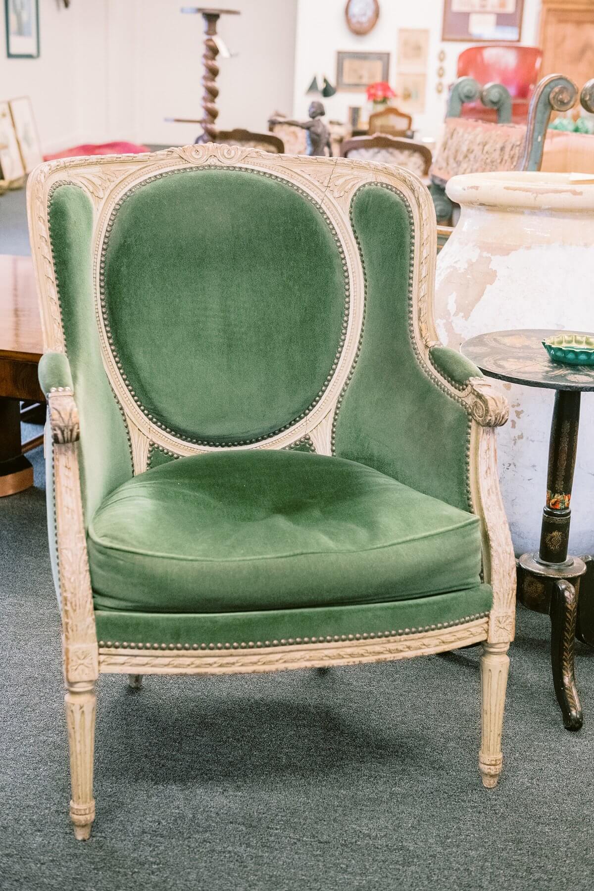 beautiful green chair — how to shop for antique furniture
