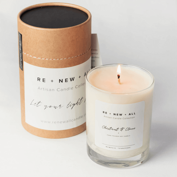 Chestnut and Clove candle, $38, at RE+NEW+ALL | Image: RE+NEW+ALL Chestnut and Clove candle