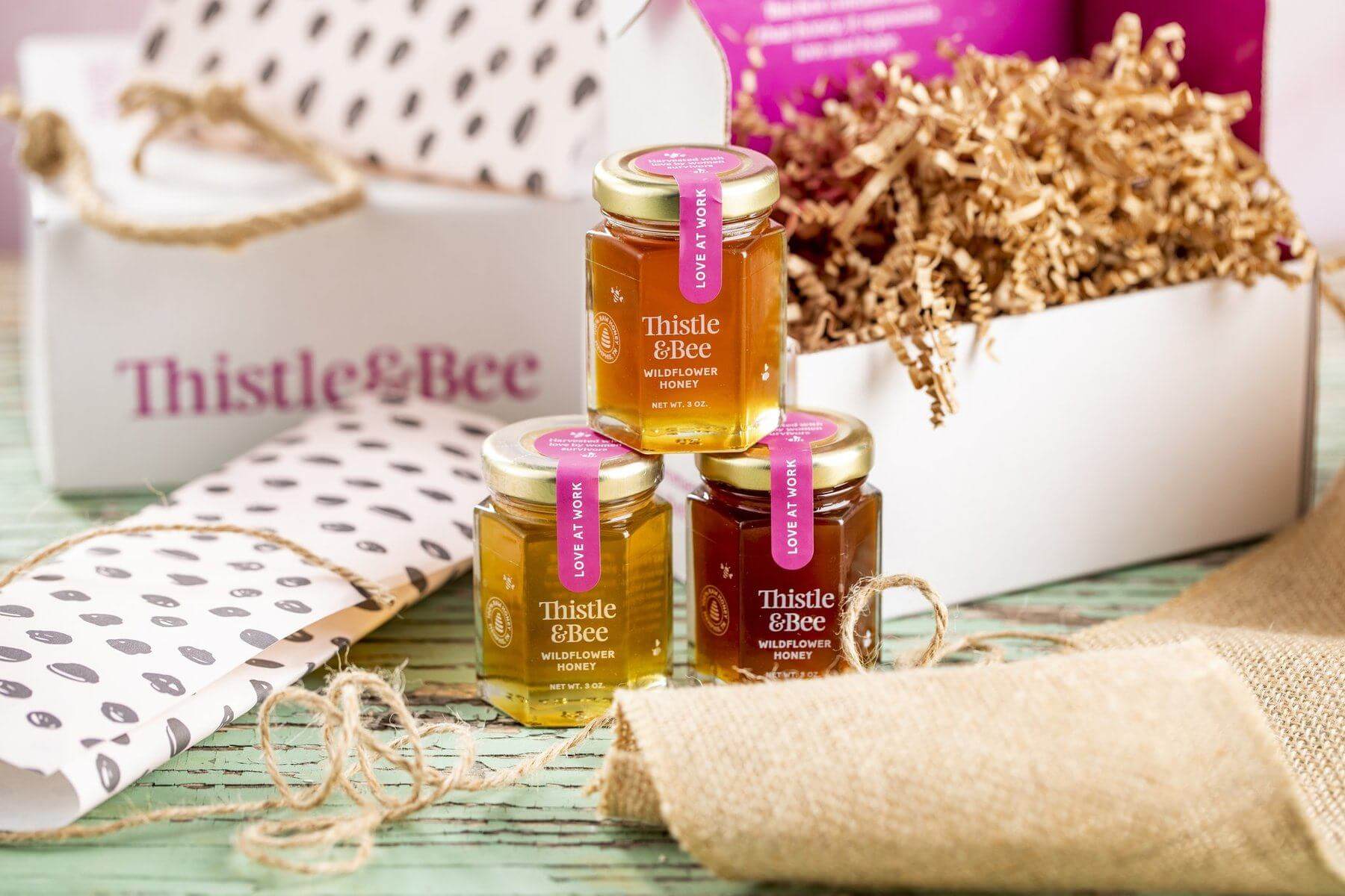 Honey Trio Gift Box, $45, at Thistle & Bee | Image: Thistle & Bee Honey Trio Gift Box from Thistle & Bee