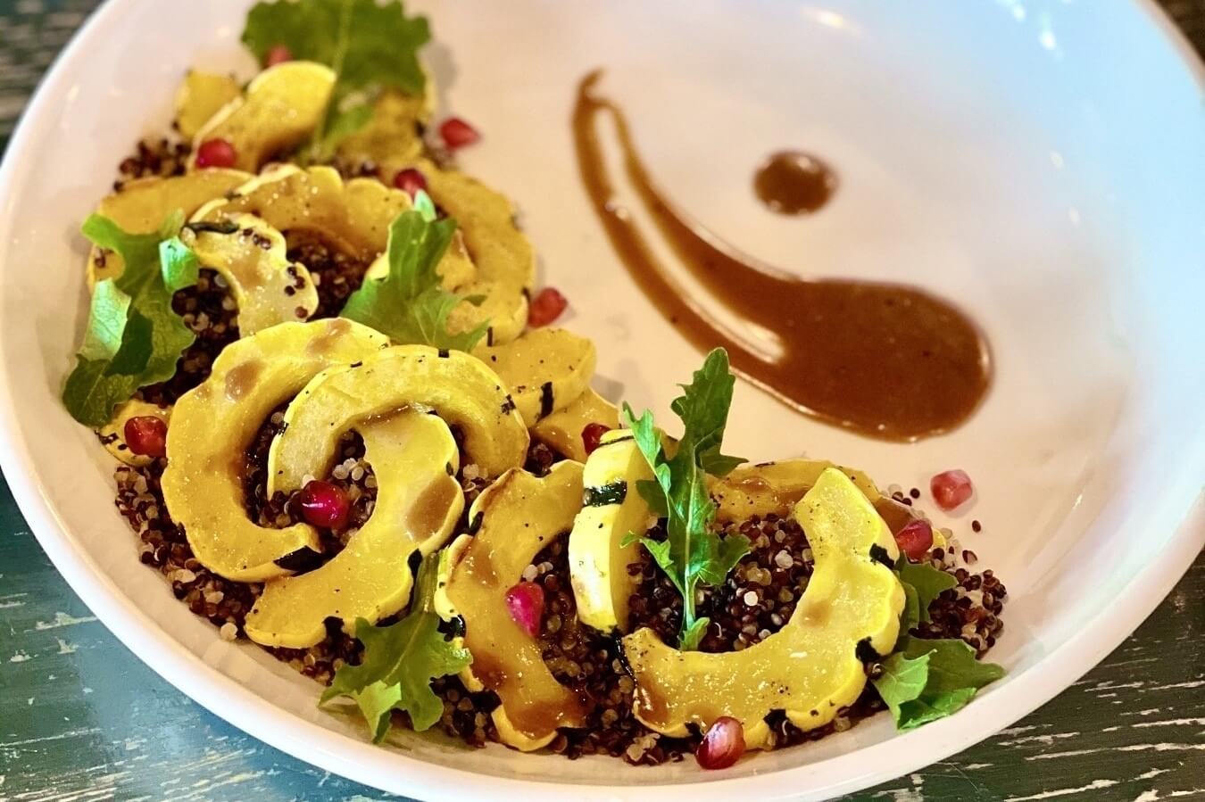 RECIPE: Roasted Delicata Squash with Tri-Color Quinoa & Walnuts with Pomegranate Molasses Vinaigrette