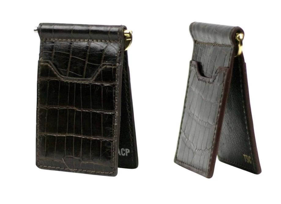 Mabyl magnetic wallet, $175, at SB Shop Dark brown alligator money clip