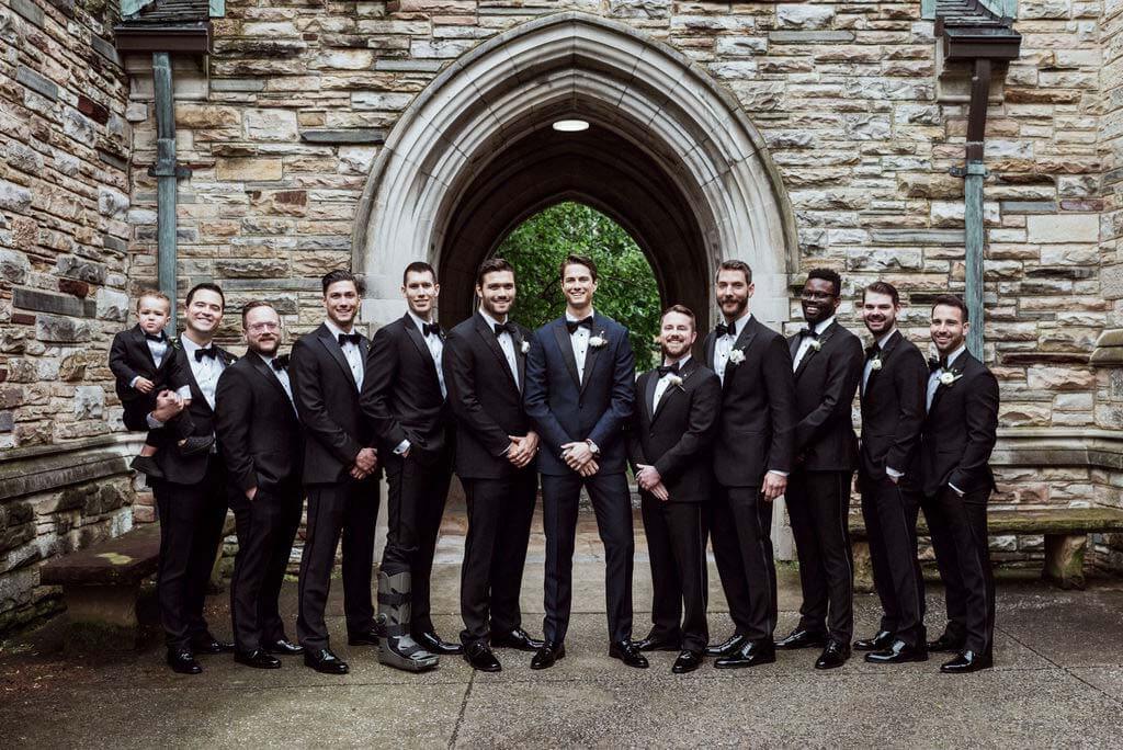 The groomsmen are looking dapper in their tuxes from theblacktux.com. Groomsmen at Scarritt Bennet- Southern hospitality wedding
