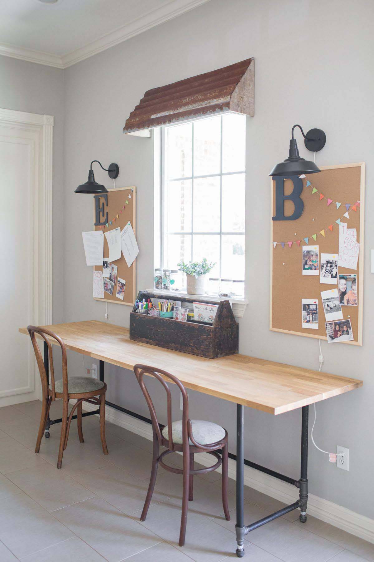 Children study area with desk and chairs