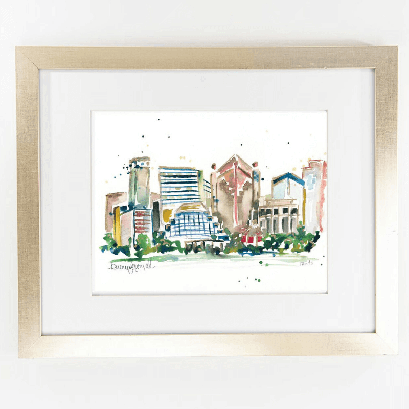 Erika Roberts Studio Birmingham Watercolor Fine Art Print, $34, on SB Shop City skyline print for the kitchen from SB Shop