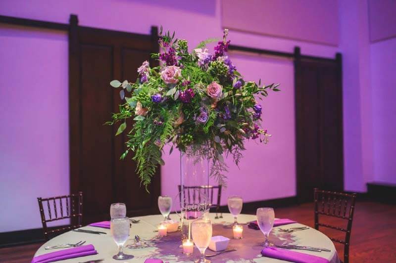 Bold color wedding trend for 2020- purple decor and lighting