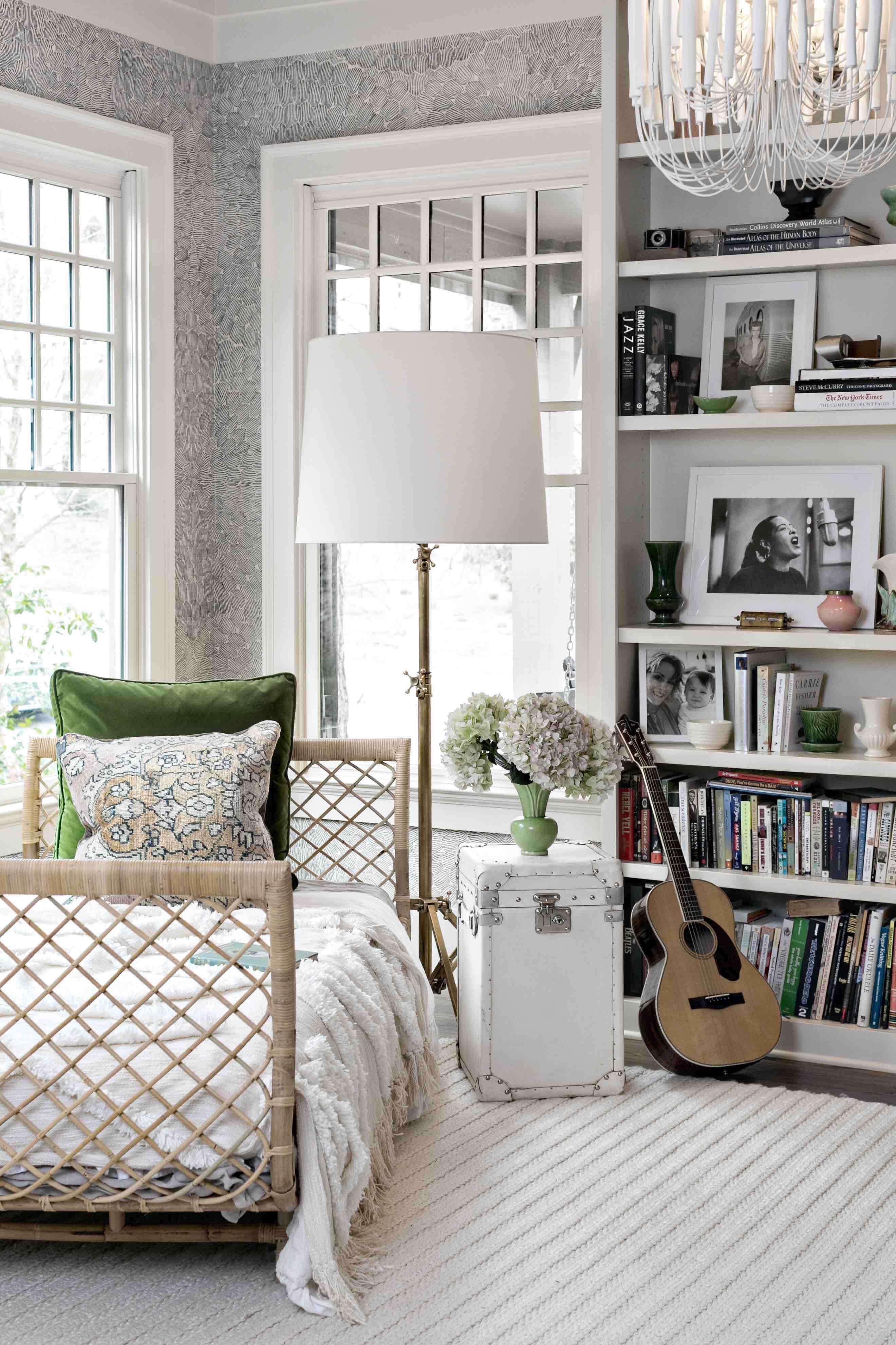 Daybed and lamp in home office of Alexandra Breckendridge