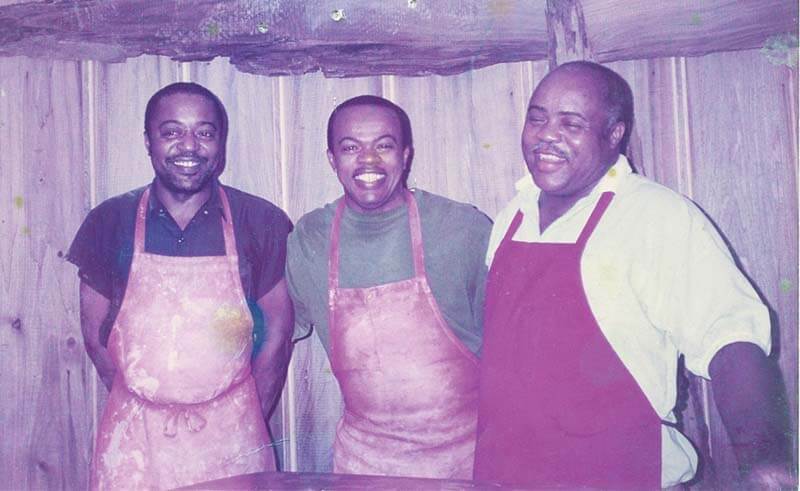 The Woods brothers (three pictured here) opened Peter’s Pottery in 1998, and the studio is beloved for its bowls, candlesticks, tableware, vases and pottery animals handcrafted with Mississippi Mud. Image: Peter’s Pottery Old photograph of Woods brothers
