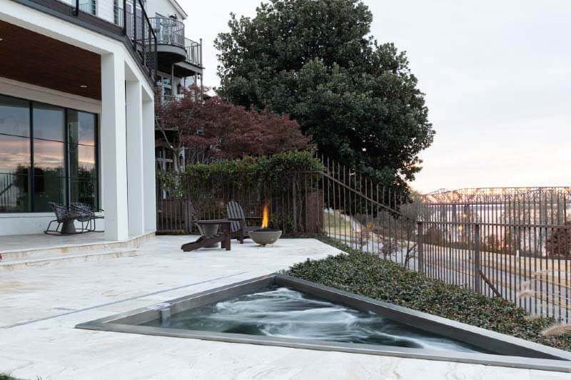 Backyard with fire pit and spa