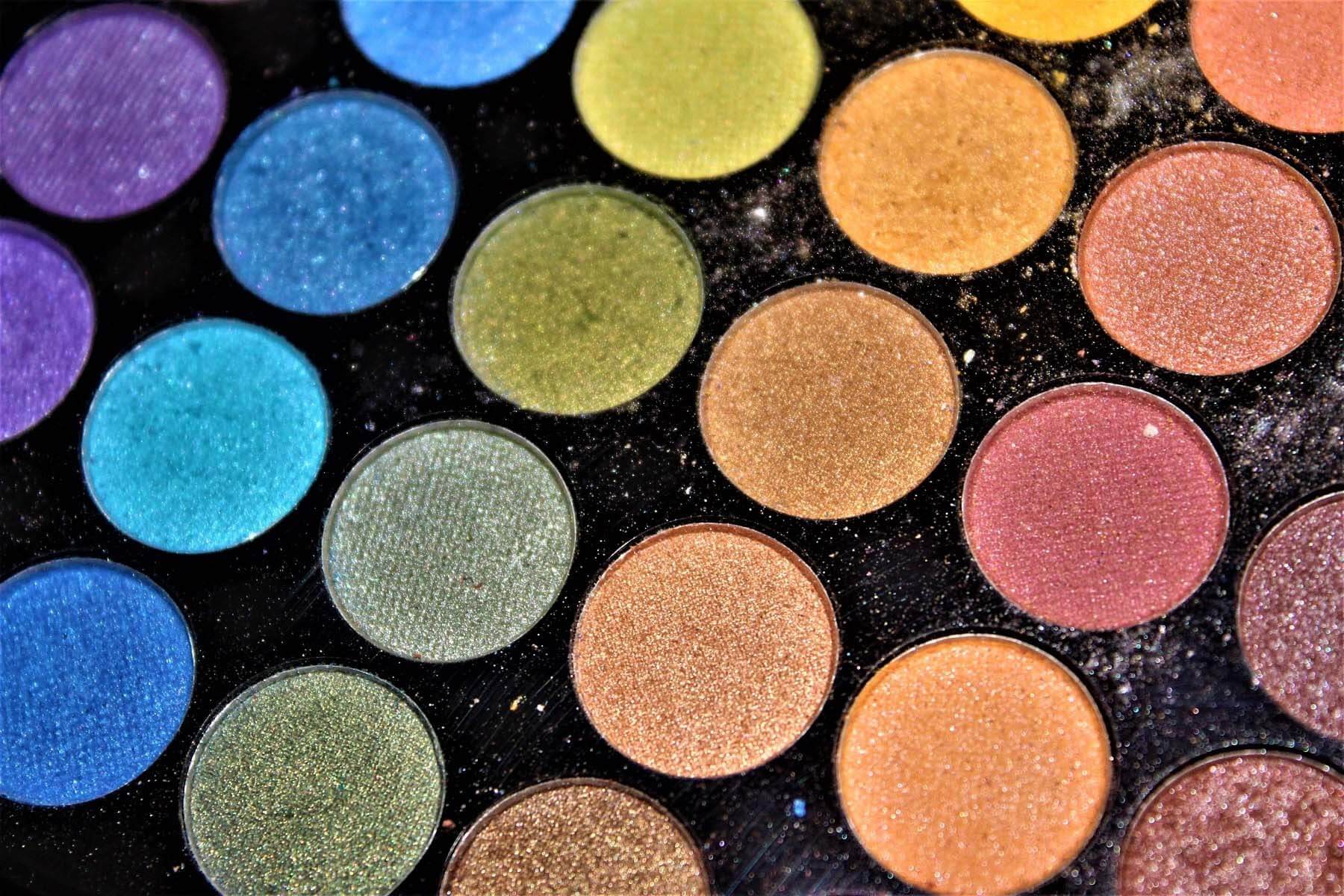 palette of bright metallic eye shadows
