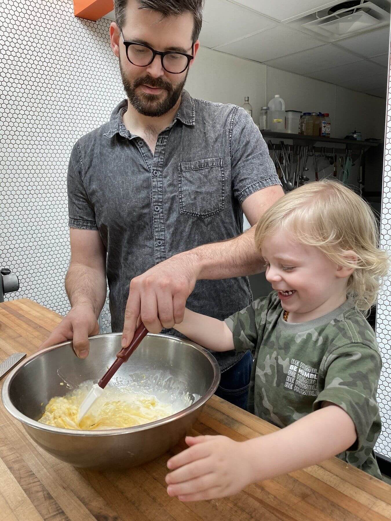 Chef Bryan Stanfield cooking with his son. Image: Bryan Stanfield Chef Bryan Stanfield cooking with his son