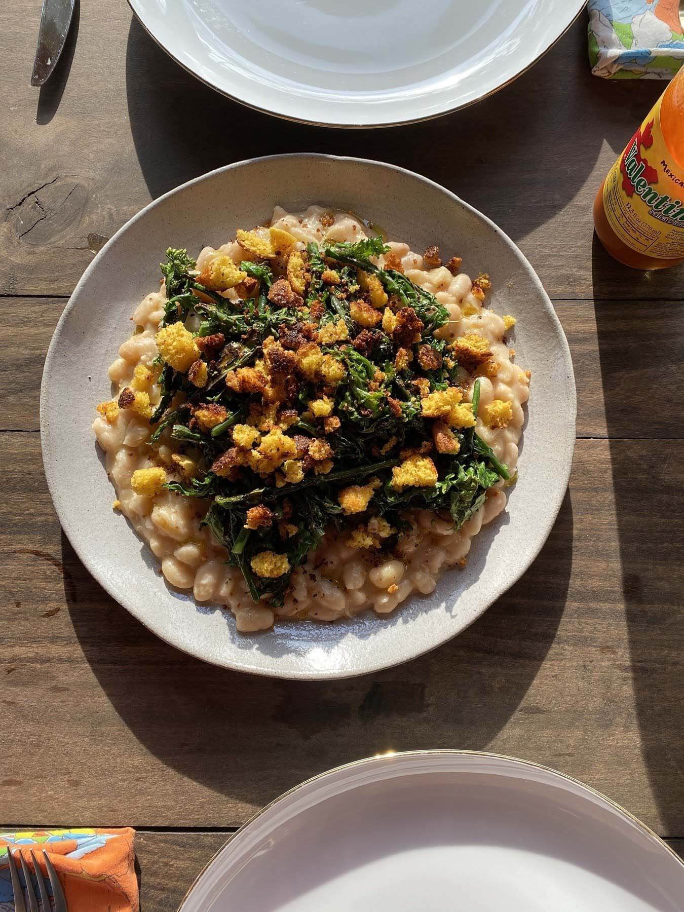 Soup Beans with Rabe and cornbread crumbs from Nashville Chef, Tandy Wilson