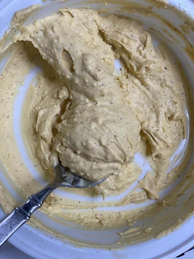 The filling for this deviled egg recipe.