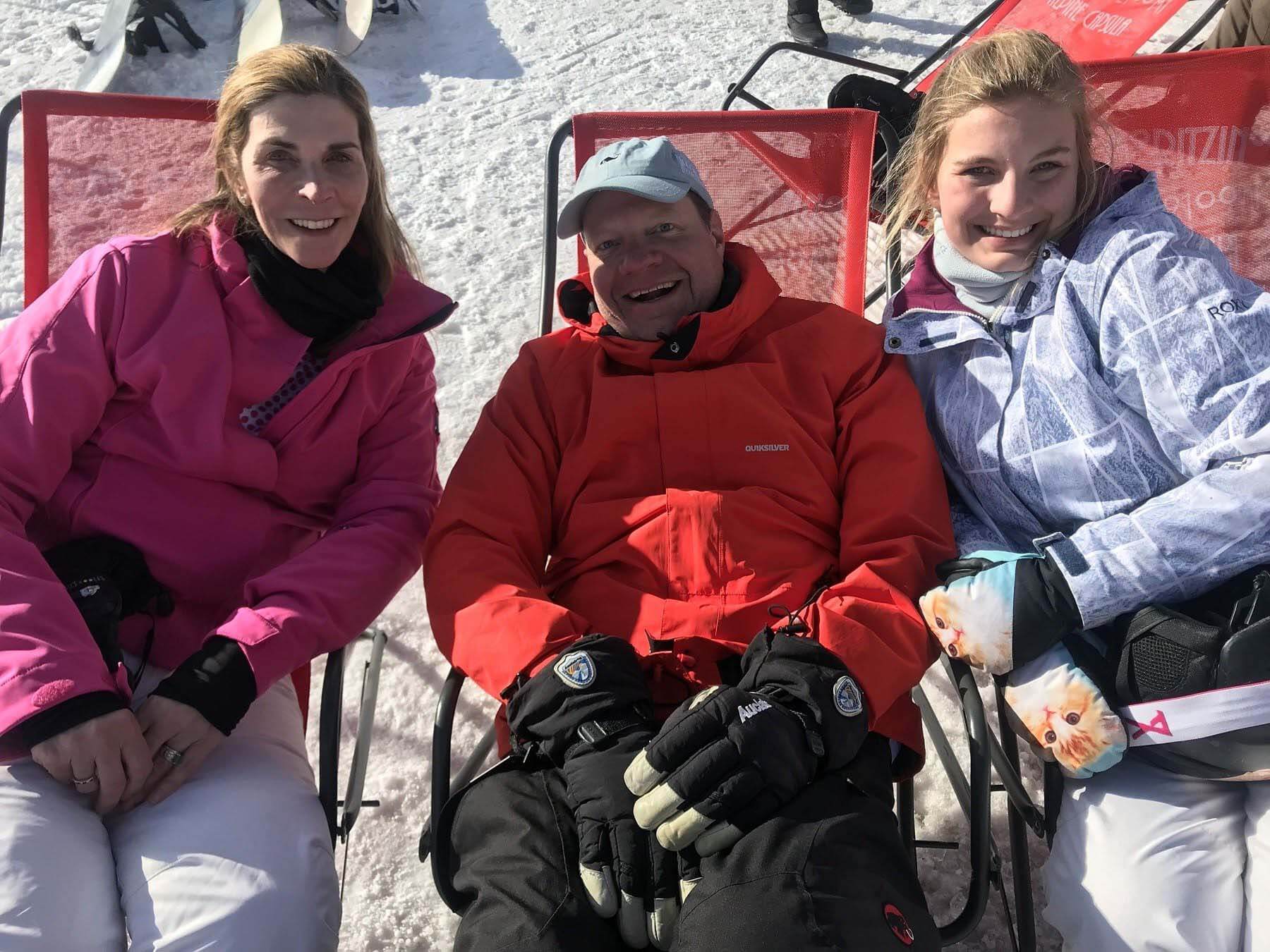 Pictured here on a ski trip with her husband and daughter, in Alta Badia, Italy, Kimberly reminds us all that family memories are one of the most important legacies we leave behind. Image: Kimberly Goessele Kimberly Goessele and family on a ski trip