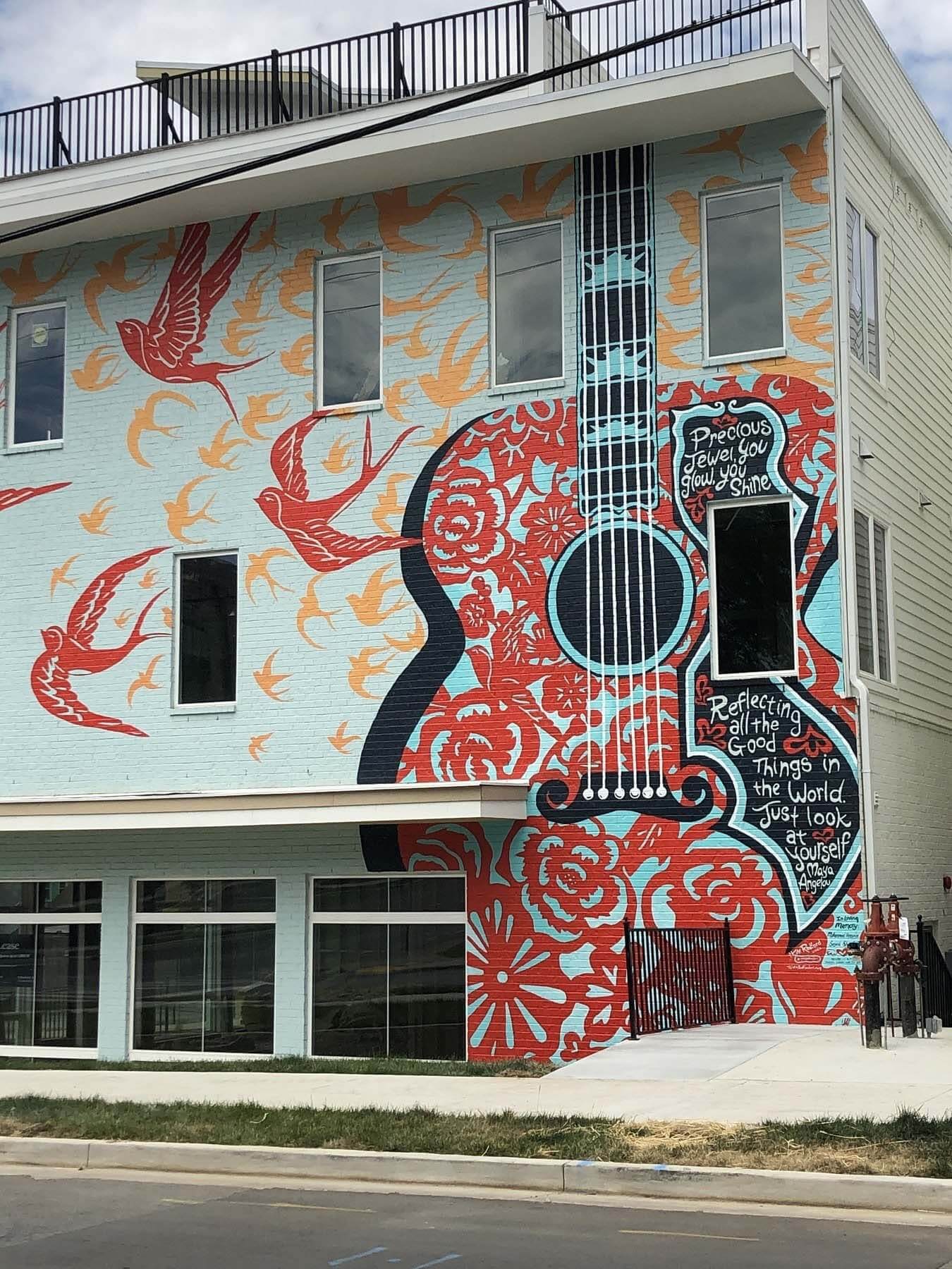 Inspiring Nashville Murals: Mural of Guitar with Maya Angelou quote