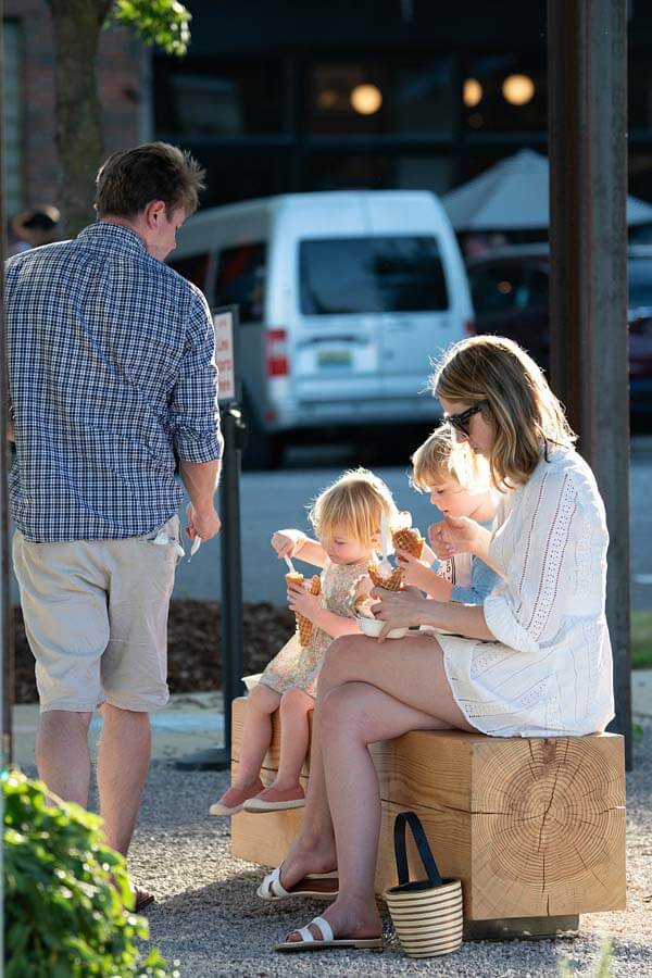 People enjoy ice cream at Jeni's outdoor patio at Pepper Place in Birmingham, Alabama.