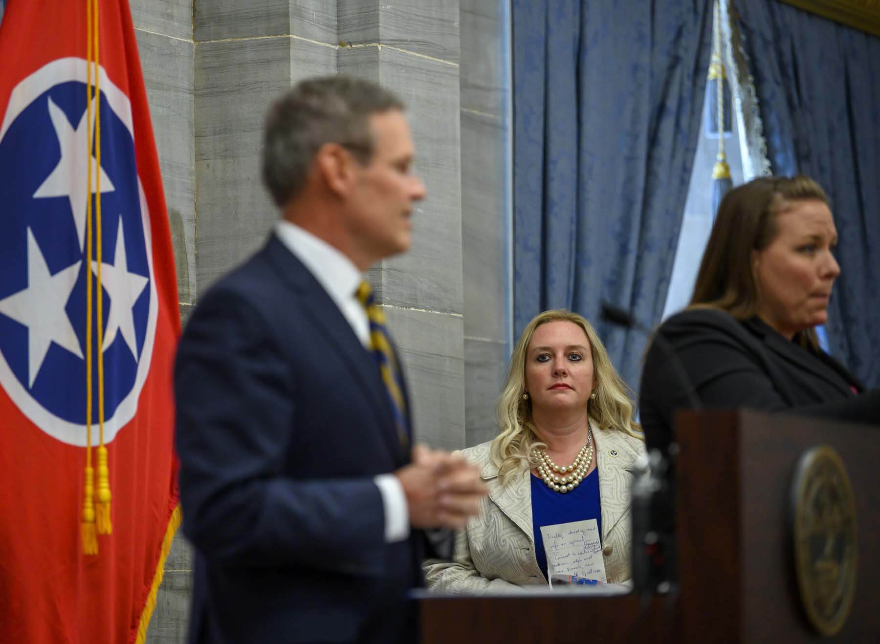 Dr. Piercey at a press conference to provide COVID answers