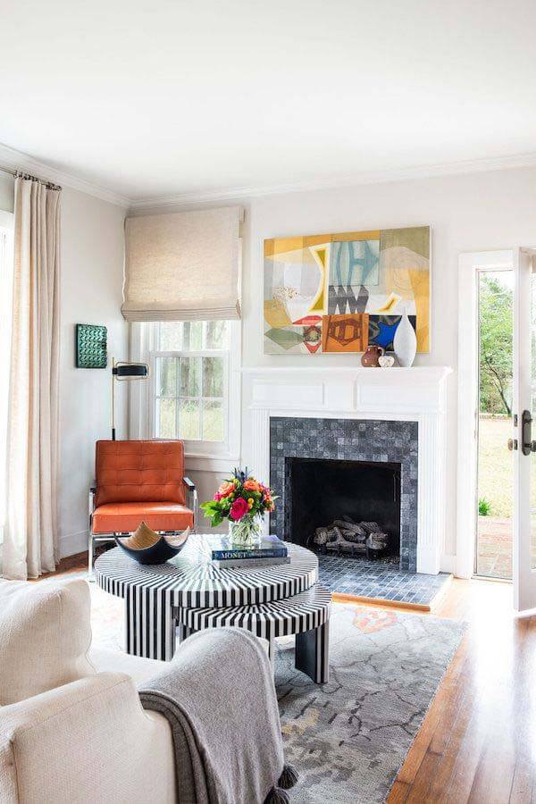 Fireplace and coffee table in living room