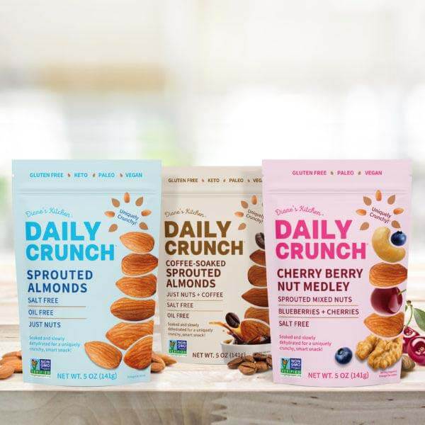 I am here for the coffee-soaked sprouted almonds. The Daily Crunch 3-pack — SB healthy hot list item