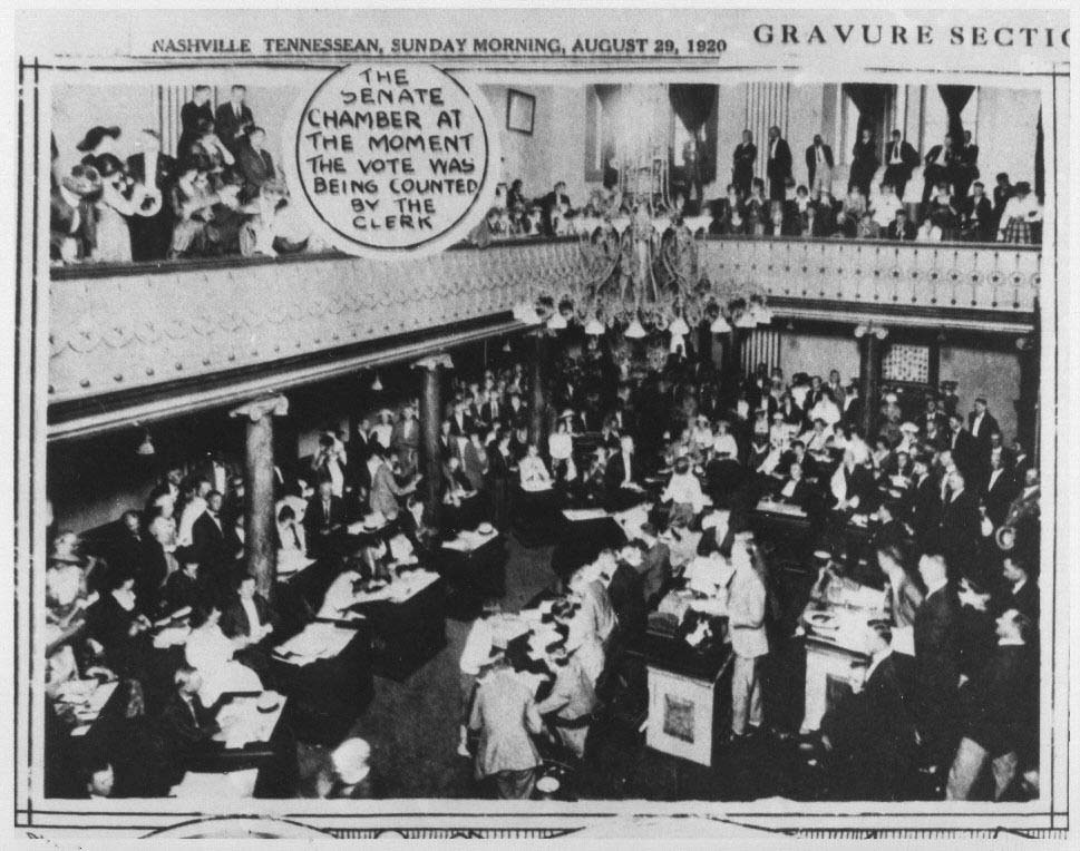 Front page of The Tennessean after the ratification of the 19th Amedment