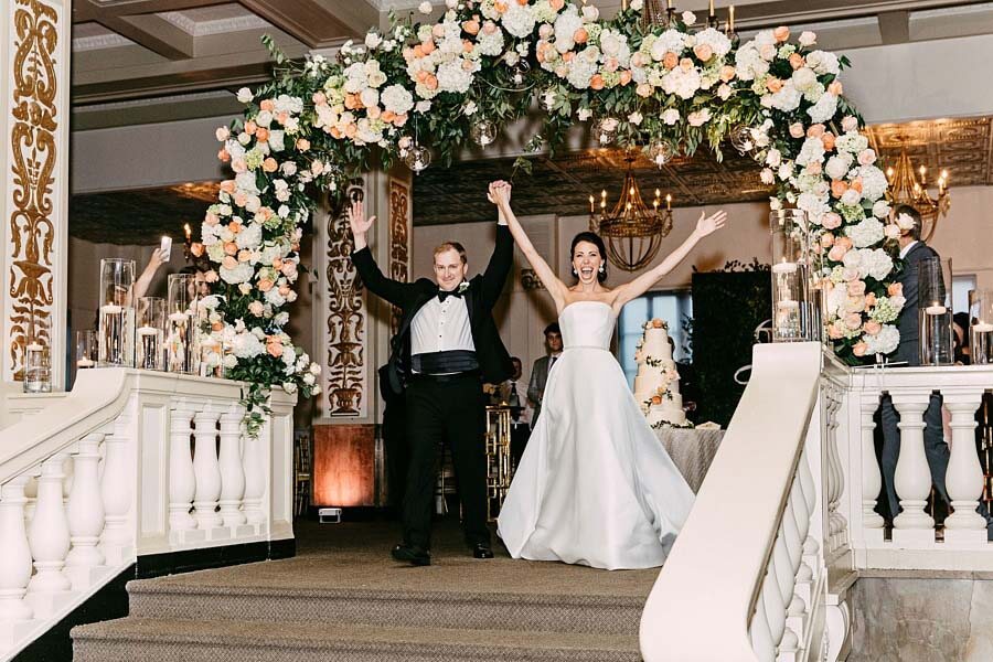 flower archway at cadre building wedding