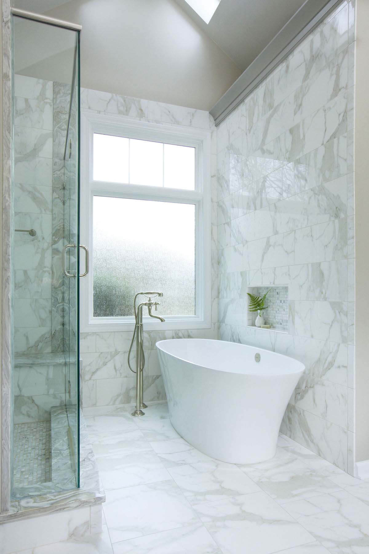 All-white bathroom with porcelain tile