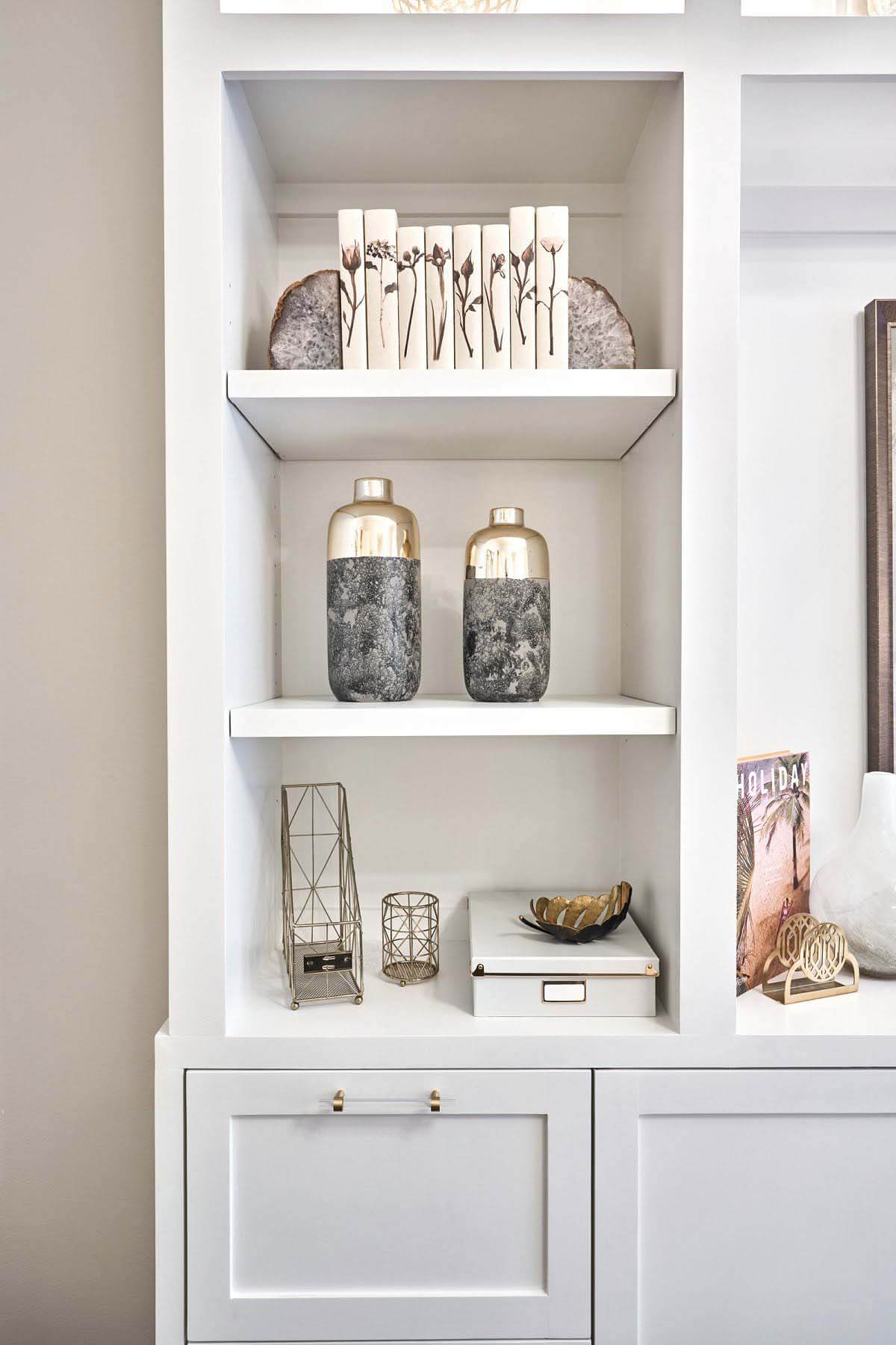 Close-up of cabinet knick-knacks