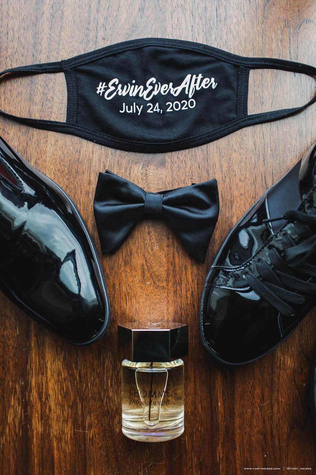 The groom's details were on point for a COVID wedding day. Groom's details and accessories