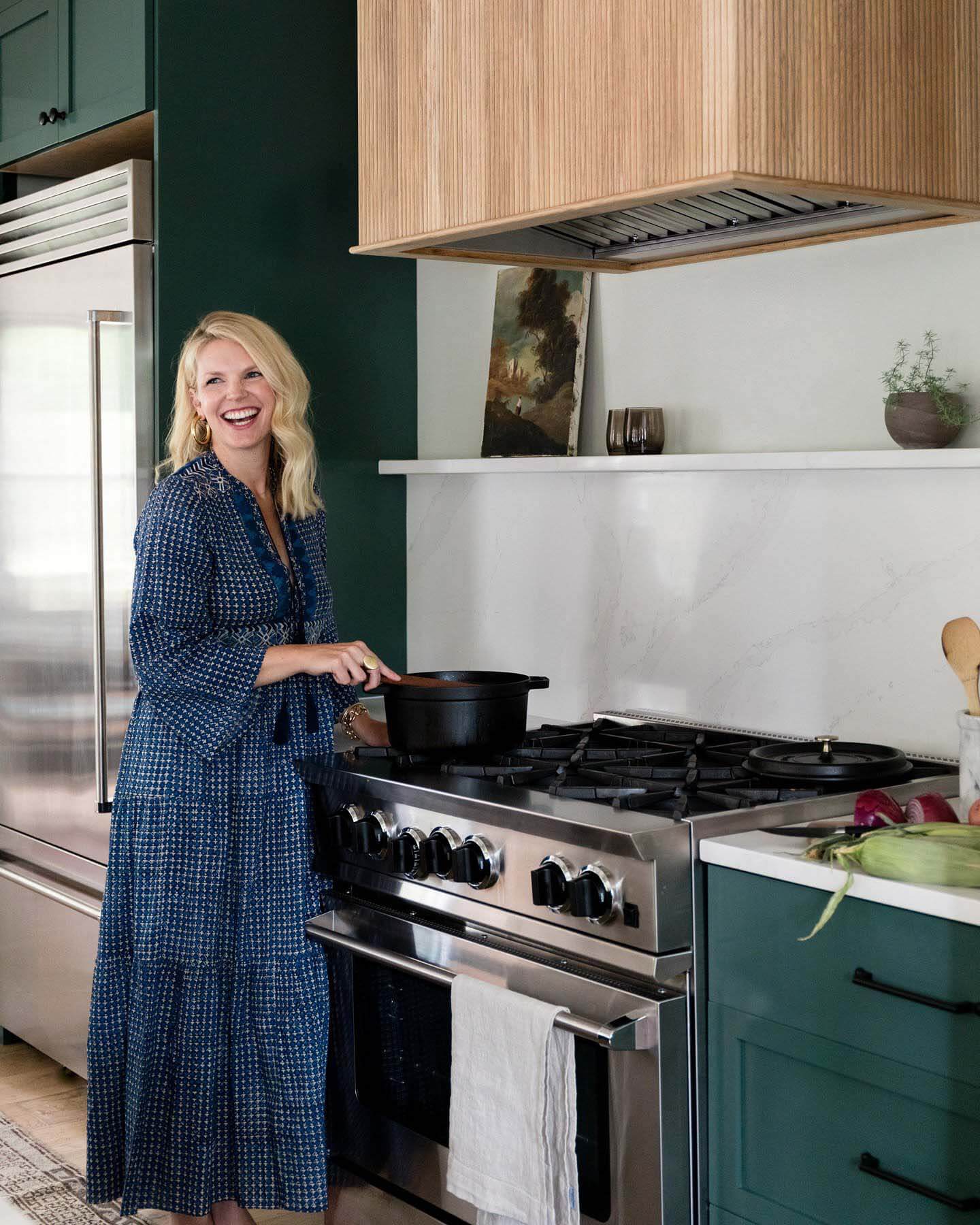 Amanda Frederickson cooking at home in her kitchen