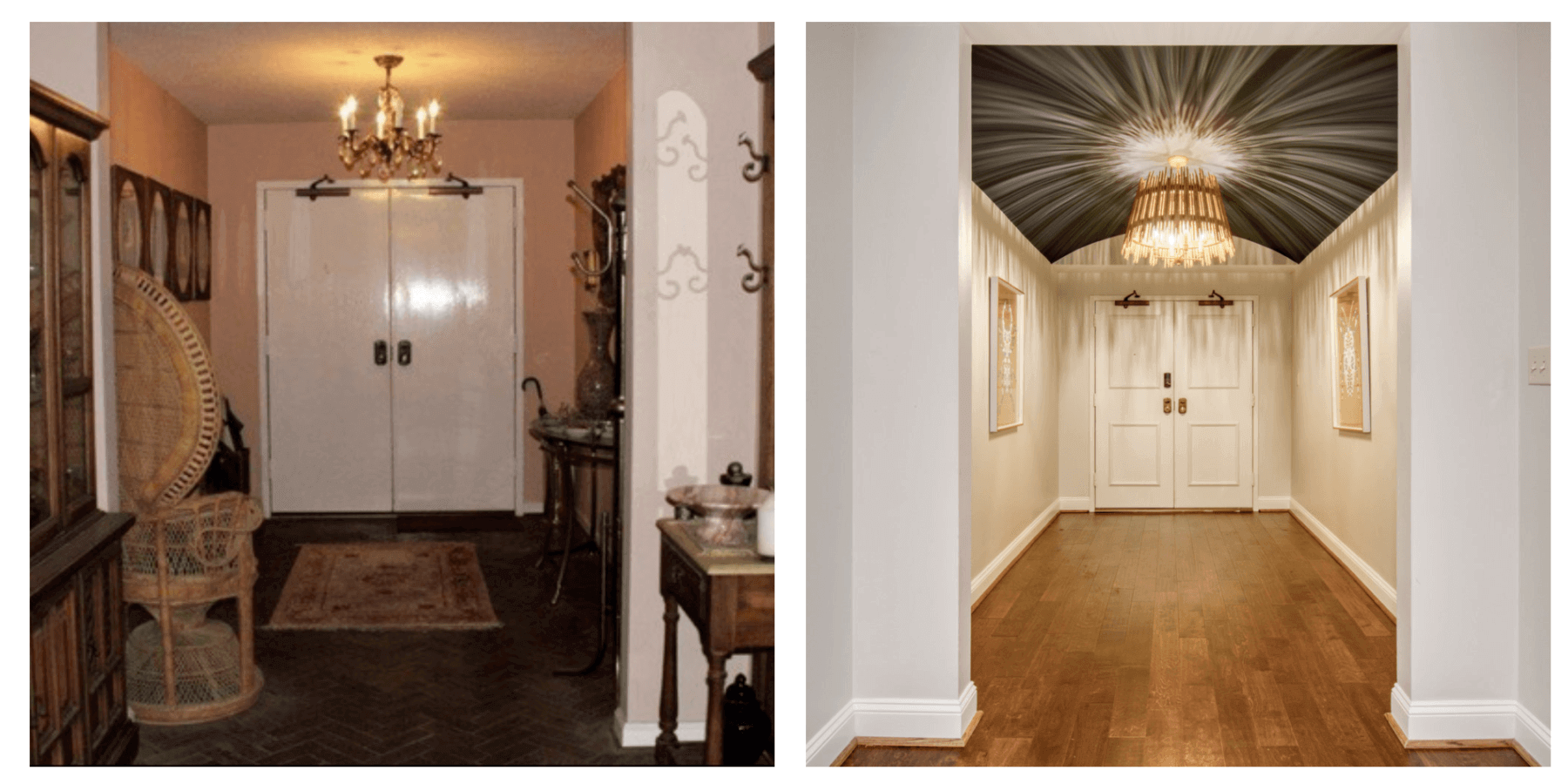It's amazing what paint and lighting can do to a room! Before and after of home entryway
