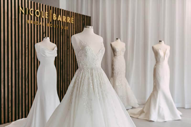 While Nikki pays attention to what gowns and styles are trending in the bridal world, she also says it's important for her to know her clientele and carry dresses she knows Memphis brides will love. Dresses at Nikke Barré's boutique, Nicole Barré Boutique