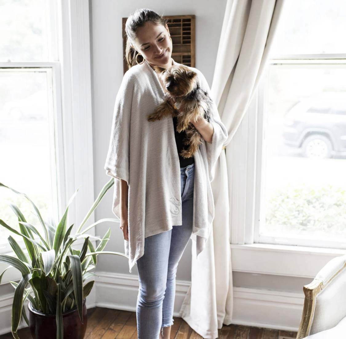 South of Hampton monogrammed wrap, $92, here South of Hampton travel wrap