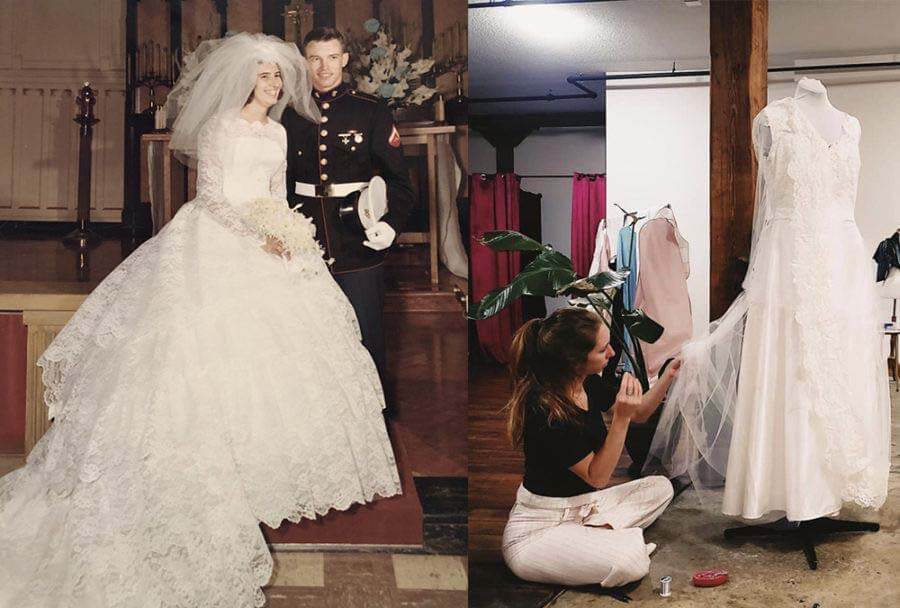 Tracie's mom's wedding dress and her new wedding dress from Music City Sewing
