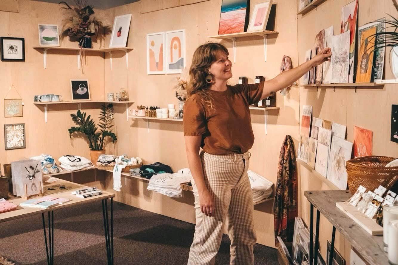 Emily Dunn in the Pink Palace pop-up shop